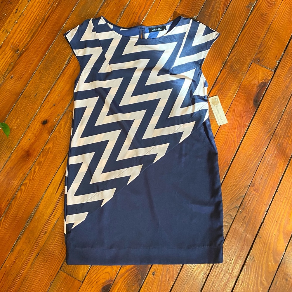 Anna Grace Color Block Navy Chevron Dress Size Medium NWT Lizard Thicket